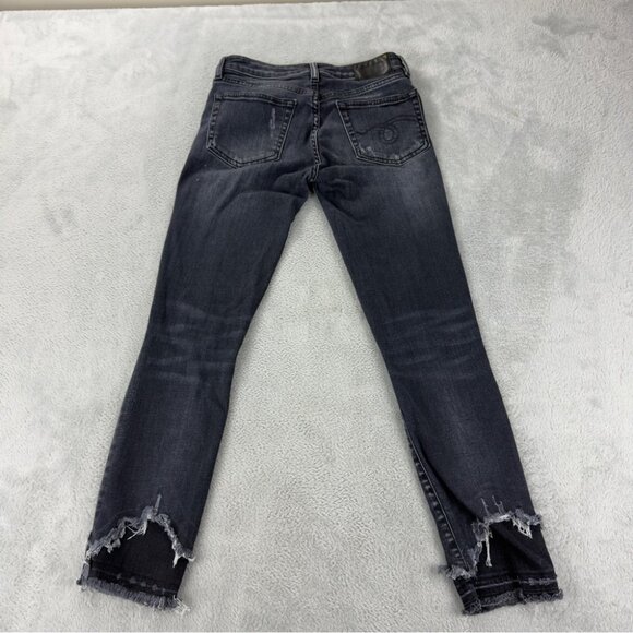 R13 Women's Size 24x25 Jenny Mid Rise w/ Double Shred Hems Black Denim Jeans - Picture 7 of 15
